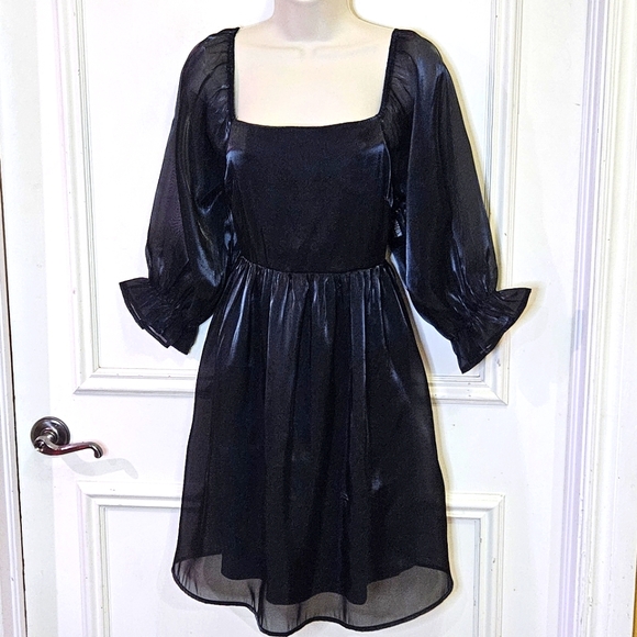 ANDREE By Unit Black Let's Party Dress, Shimmery Puff Sleeve, Large, NWT - Picture 11 of 16